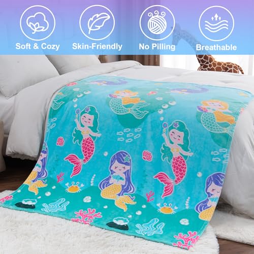 Image of Mermaid Toys Gifts for Girls Kids - Glow in The Dark Ocean Blanket Best Birthday Christmas Valentines Easter Decor Presents for for Age 1-14 Years Old Teens Child Toddler Daughter Soft Throw 50 inchX60 inch