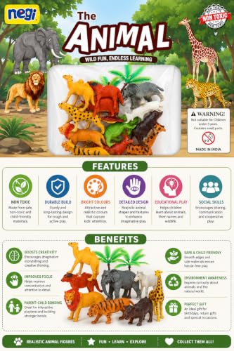 Image of Negi 12 Pcs Small Size Full Action Toy Figure Jungle Cartoon Wild Animal Toys Figure Playing Set for Kids.