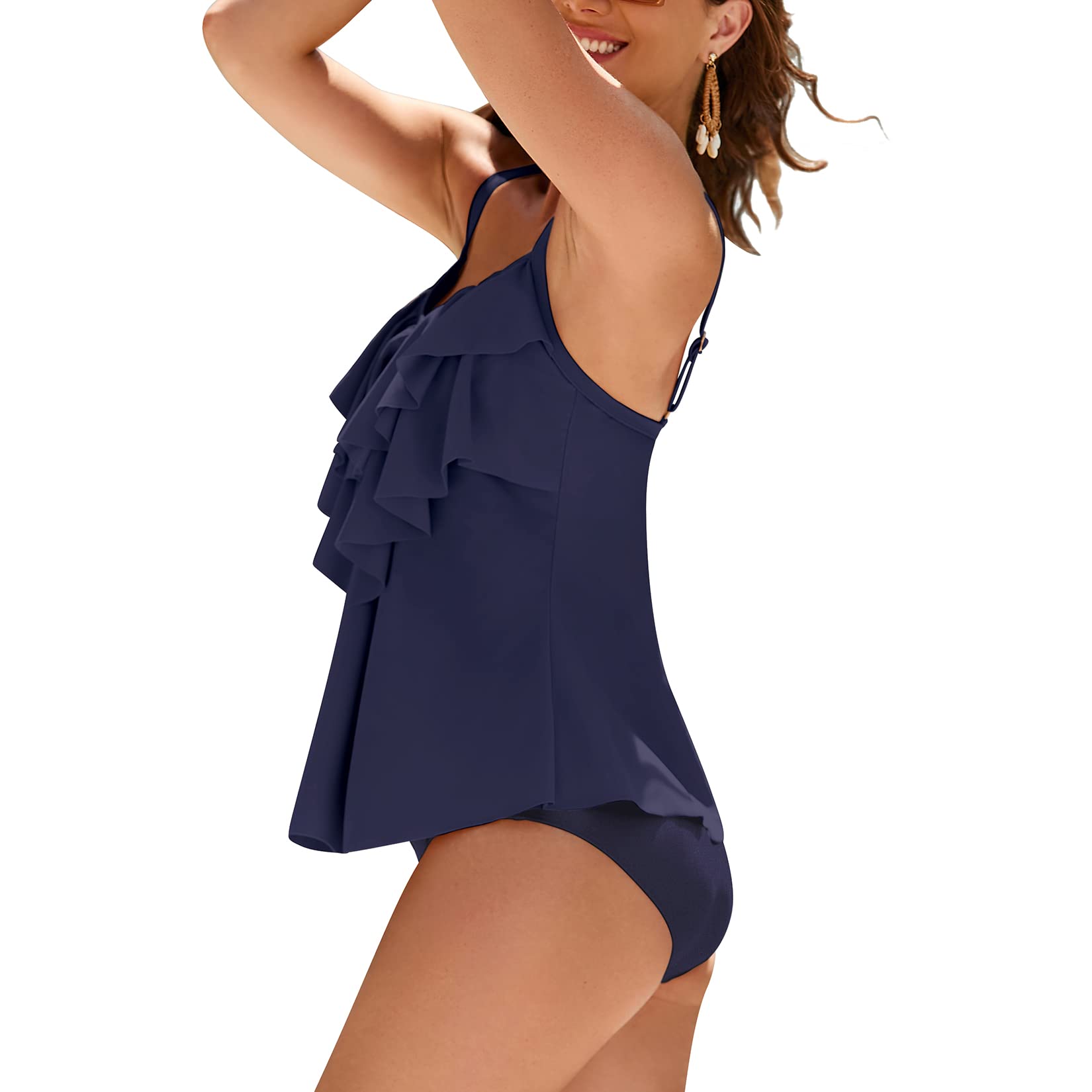 WIN.MAX Set di Costumi da Bagno Tankini da Donna Vita Alta Balza arruffata 2 Pezzi Bikini Set Costume da Bagno Plus Size Costume da Bagno