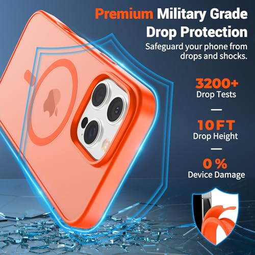 Image of SUPFINE Magnetic for iPhone 16 Pro Case (Compatible with MagSafe) (Military Grade Drop Protection) Slim Translucent Matte Shockproof with Anti-Fingerprint Phone Case,Orange