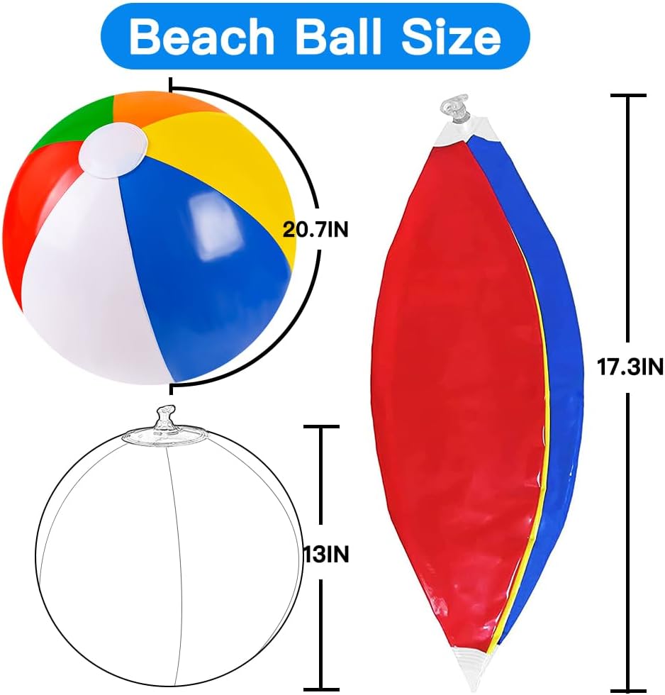 Vellibring 4 Pack 20" Summer Inflatable Big Beach Balls Rainbow Swimming Pool Water Games Toys for Kids Summer Party Supplies Decorations