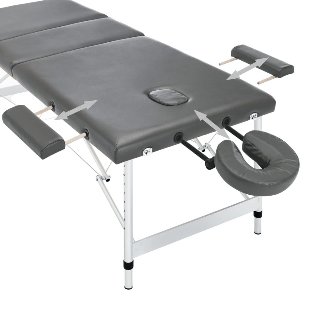 vidaXL Camilla Masaje de 3 Zonas Estructura Aluminio Antracita 186x68cm Salud Accesorios Salón Masajista Cuidado Personal Altura Ajustable Cómoda