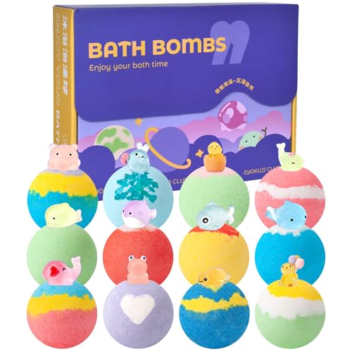 Bolas de Baño Naturales, 12x60g Bombas de Baño con Luz de Noche Sorpresa para Niños, Sales de Baño Spa Baño de Burbujas, Bombas Baño Regalos con Aceites Esenciales Regalos de Cumpleaños para Niñas