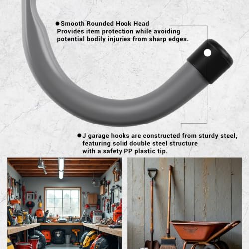 Garage-Hooks-4-Inch-Heavy-Duty-Steel-J-Hooks-for-Wall-12-Pack-Gray-30-Lb-Load-Per-Hook-PP-Coated-Tips-Help-Protect-Items-Garage-Storage-Hooks-Organize-Ladders-Bikes-Tools-And-Hoses