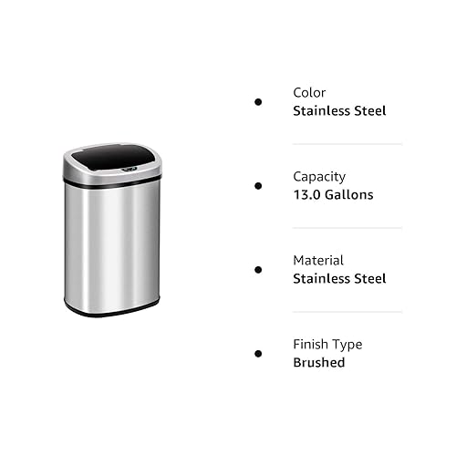 Miniatura 8 de Cubo de basura de cocina de 13 galones sin tacto automático de acero inoxidable con sensor de movimiento electrónico sin contacto con tapa cubo de
