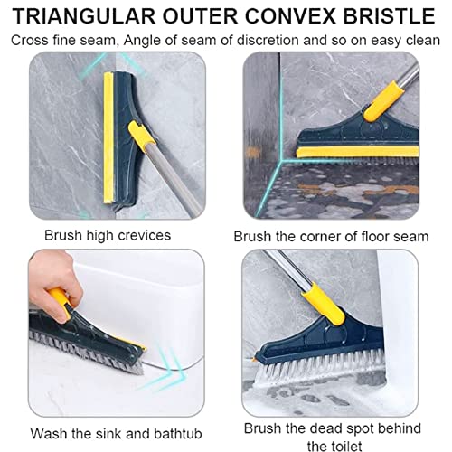 فرشاة تنظيف للارض 2 في 1، فرشاة فرك الارض على شكل حرف V مع مقبض طويل، لتنظيف شقوق دش الحمام، سحرية، دوارة 120 درجة، رأس الفرشاة قابل للازالة لتنظيف الحمام والبلاط
