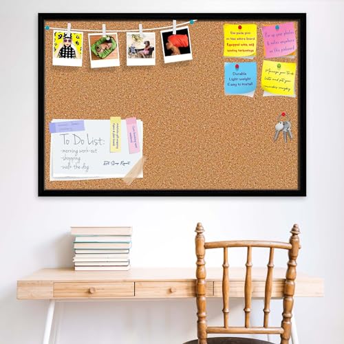 Image of ArtzFolio Cork Board | Bulletin Board Notice Pin Board | Vision Soft Board Combo with Thumb Push Pins & Sticky Notes | Black Frame | 18 x 12 inch (46 x 30 cms)