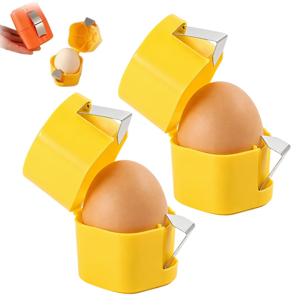 Egg Shell Opener, 2026 Egg Separator for Raw Egg Hard Boiled Egg Peeler, Stainless Steel Egg Cracker Tool Kitchen Gadgets for Cooking Baking, Eggshell Breaker，yellow：2PCS