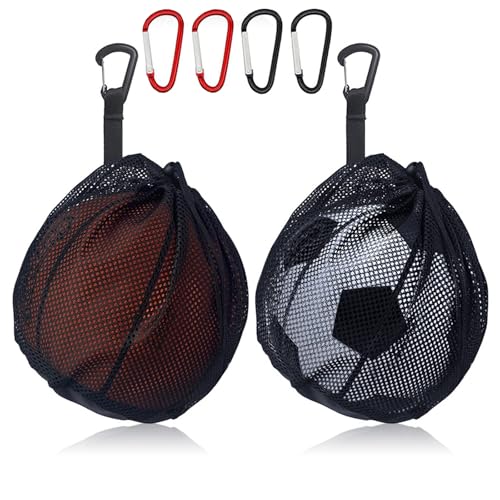 Aipeeo Ballnetz 1 Ball, 2 Stück Tragbare Ballsack, Basketball Tasche, Faltbar für Basketball, Fußball, Volleyball mit Vier Bergsteigerschnallen geliefert