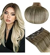 RUNATURE Clip in Hair Extensions Real Human Hair Blonde Ombre Brown Clip in Extensions Balayage H...