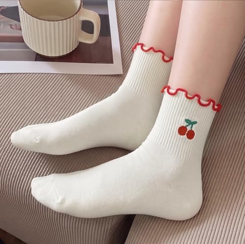 Image of Women's Cute Crew Socks, Casual Athletic Cotton Bowknot Cherry Calf Novelty Socks for Women