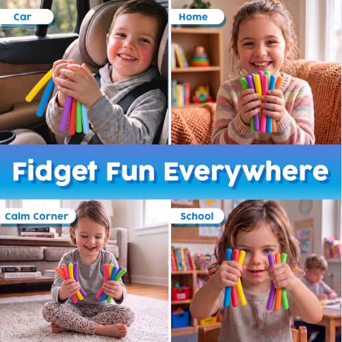 Image of BUNMO Sensory Toys Stretchy Strings for Toddlers 3+ - Stimulating & Addictive Fidget Toys for Kids - Hours of Fun for Kids - Non-Mouthable Toy 3+ - Mini Smooth 12 Pack