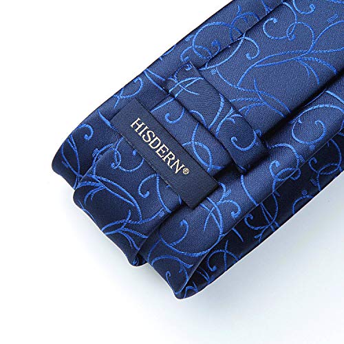 Image of HISDERN Men Floral Ties Woven Classic 3.4 inch Necktie Set Formal Tie Pocket Square for Wedding with Handkerchief Gift Box