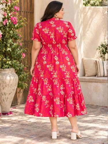 Image of Indietoga Women's Floral Printed Pure Cotton Tiered Maxi Dress (XL to 7XL)