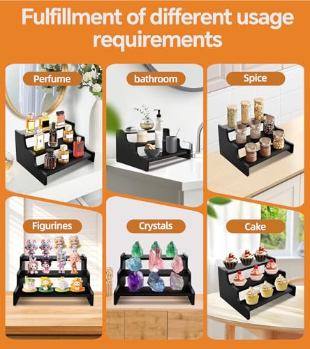 KISENG Wooden Cologne Organizer for Men, 3 tier Perfume Organizer Stand, 9.4\" Cologne Stand with Anti-Slip Washers, Wooden Display Risers Stand for Figures, Fragrances, Dessert, Cupcake, Makeup