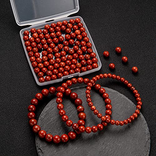 Image of 100Pcs Natural Stone Beads 8mm Red Jasper Round Gemstone Loose Beads with Elastic Bracelet String for Bracelets Necklace Jewelry Making