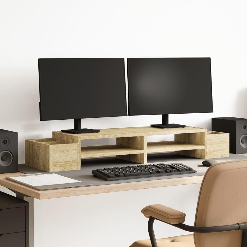 Monitorständer mit Stauraum Sonoma Eiche 100 x 27 x 15 cm Holzwerkstoff für Bildschirm Ablage, Arbeitsplatz Organizer, ergonomische Höhe für Büro Homeoffice
