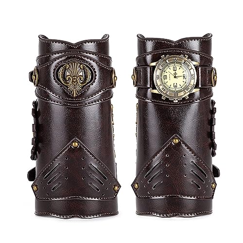 Brazo de piel con reloj para hombre en cuero genuino envejecido y acabados steampunk