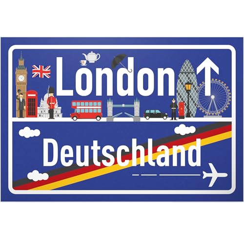 DankeDir! London Deutschland Ortsschild - Schild 30 x 20 cm - Geschenk Idee Gutschein Reise Urlaub Reisegutschein Männer & Frauen Geldgeschenk Abschiedskarte Geschenkidee Deko Karte
