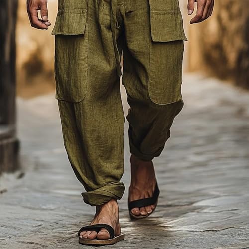 Pantalon cargo d'été pour homme léger et extensible à cordon