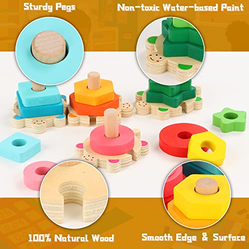 Flyingseeds Wooden Stacking Toys For Toddler 2 3 4 Year Old, Shape Sorter Montessori Educational Puzzle Blocks Toys, Best Gifts For Girls Boys Preschool Early Learning Tool #TOP3