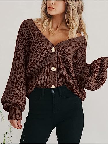 Image of PRETTYGARDEN Women's Chunky Knit Open Front Sweater Long Sleeve Button Loose Short Cardigan Outerwear Coats