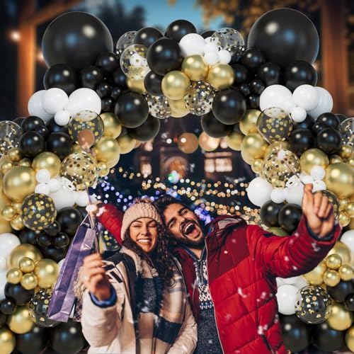 Bonropin Black Gold White Balloon Garland Arch Kit for 2025 New Years Eve Party Decorations Balloons Latex Balloons for Birthday Anniversary Festival - Thumbnail 2