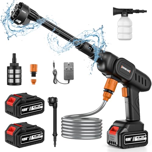 Cordless Pressure Washer, 60Bar Portable Pressure Washer, 2 x 20000mAh Rechargeable Battery, Spray Range 6-10M, 6 In 1 Nozzle 5M Hose, High Pressure Washer for Car Washing, Yard, Garden
