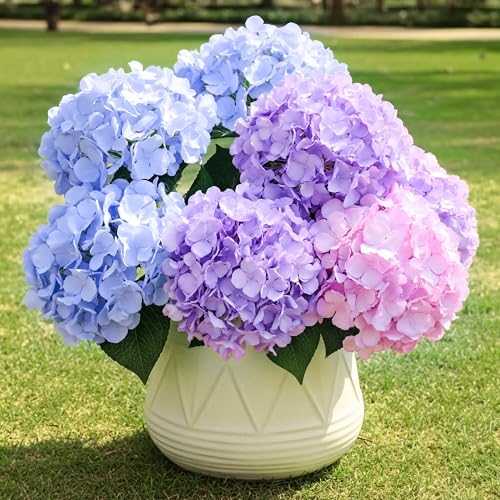 Auihiay 6 Bundles Hydrangea Artificial Flowers for Outdoors and Indoor Bulk 30 Heads UV Resistant Faux Hydrangea Flowers for Garden Porch Yard Window Box & Outdoor Wedding Decoration (Mix Color)