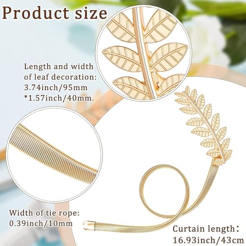 Image of TIED RIBBONS Set of 2 Metal Curtain Tiebacks Spring Design (Golden, 13 Inch) - Curtain Holdback Leaf Carving Design Curtain Ties for Drapes Ties Backs Curtains Modern Style Holdbacks