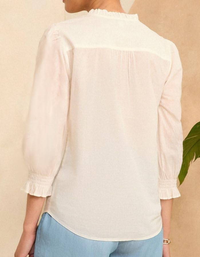 Melliflo Embroidered Tops for Women 3/4 Sleeve Peasant Blouse V Neck Button Down Shirts Dressy Casual - Image 3