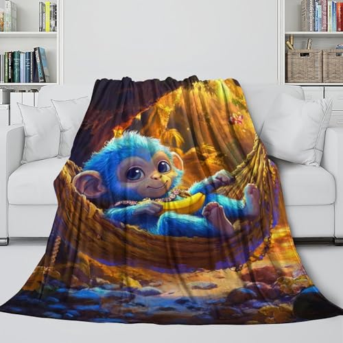 Couverture de voyage plaid lit canapé microfibre chaude enfant adulte singe - 5