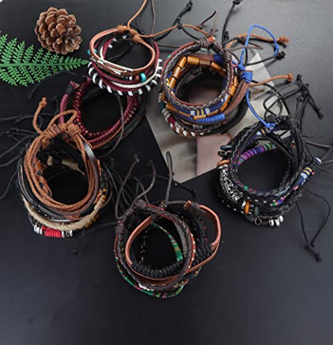 Joerica 32-35 Pcs Braided Bracelet For Women Men Woven Leather Wristbands Boho Ethnic Style Tribal Linen Hemp Cords Wrap Bracelets Set Handmade String Jewelry #TOP5