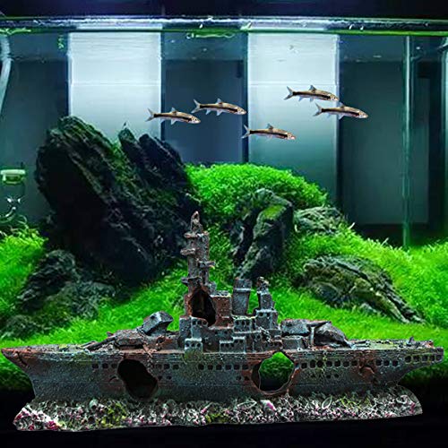 Image of S-Lifeeling Fish Tank Decoration Moss Rockery Stone Plants Wood Ruins Landscaping Turtle Tank Decoration Fish Shrimp Shelter (Shipwreck)