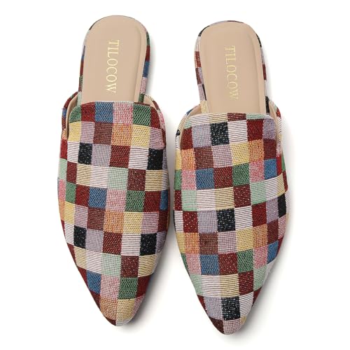 Image of Tilocow Women's Pointed Toe Flat Mules Backless Slip On Loafers