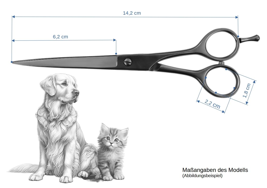 WELTMEISTER SOLINGEN kleine scharfe PROFI Hundeschere Fellschere Mähnenschere mit Rasiermesserschneide und einseitiger Mikroverzahnung, 5,5 Zoll (14,2cm) satiniert - PREMIUM-QUALITÄT Made in Germany