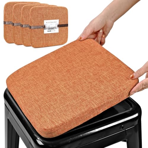 Image of BUYUE Friendly Woven Fabric Magnetic Bar Stool Cushions Set of 4, Enhanced Anti-Slip Breathable Small Chair Seat Pads for Cafe Bistro Stackable Metal Stools (Square, Orange, 4 Counts)