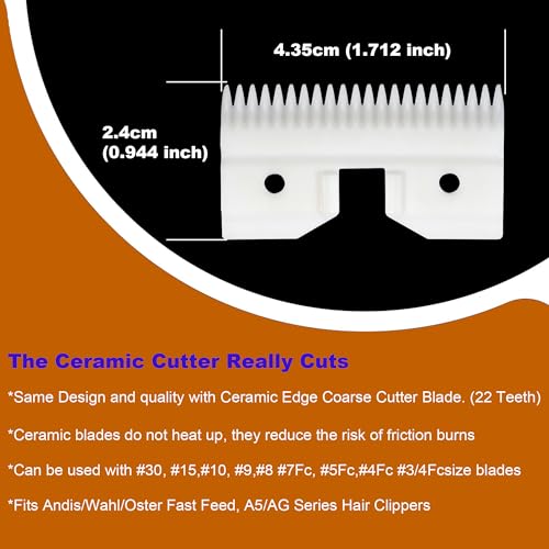 OwnLifeYF 3PCS Ceramic Coarse Pet Replacement Blade Cutter Compatible with Andis 64440, Oster A5 and Walh KM Series Clippers, 22 Teeth - Thumbnail 2