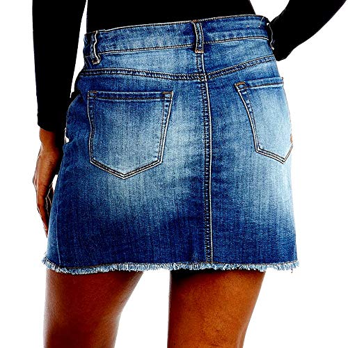 Jack David Women's Plus Size Blue/Black Soft Curvy Stretch Denim Jeans Skirt 1X 2X 3X (1X, Diamante R455 Button Front Blue Skirt.)2