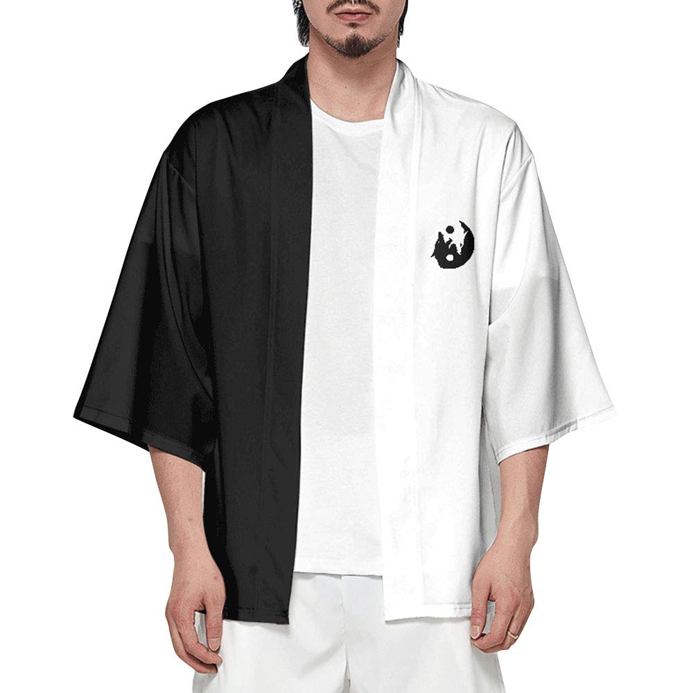 Men' s Japanese Style Kimono Jackets Cardigan Moon Wolf Flying Crane Sea Waves Printed Casual Open Front Coat-image-28