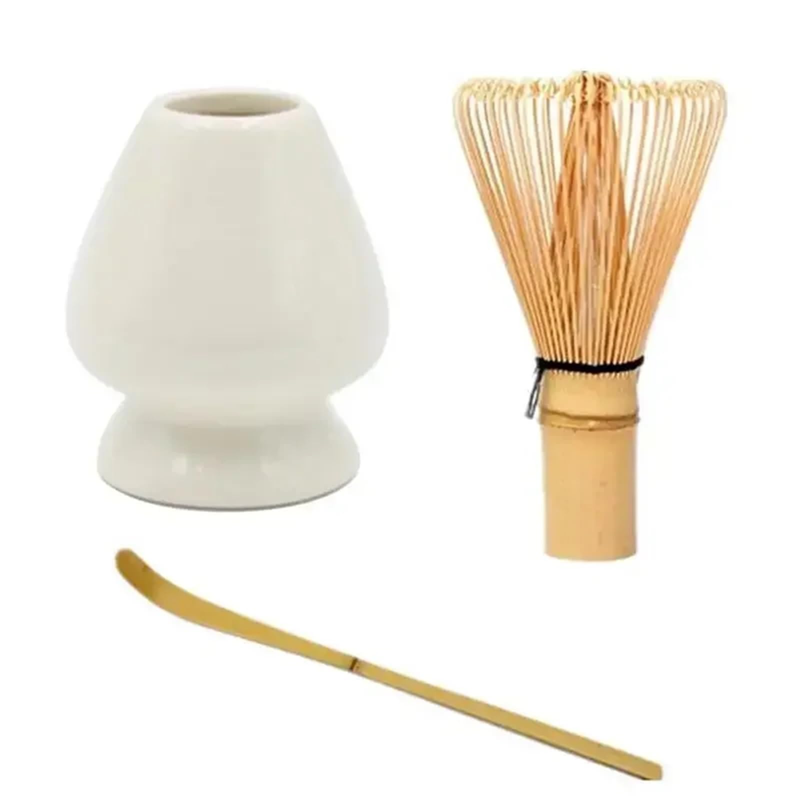 Agitador de matcha cerámica, batidor y cuenco, juego té, soporte for cuchara profunda(White)