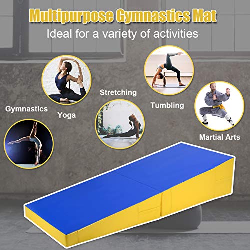 Giantex Incline Gymnastics Mat Wedge Folding And Non-Folding Gymnastics Gym Fitness Skill Shape Tumbling Mat For Kids Play Home Exercise Aerobics (Blue/Yellow-70 X30 X15) #TOP3