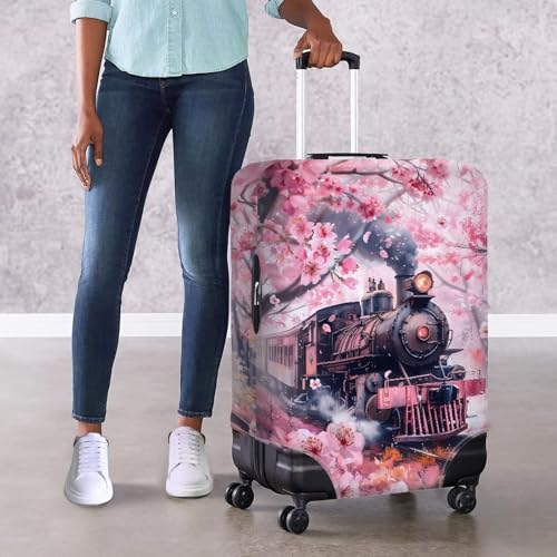 Cherry Blossom Train Print Carry On Luggage Cover Rolling Suitcase Protector with Zipper Closure Washable Wheeled Suitcases Covers for Large Suitcases4