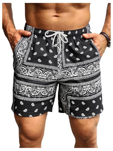Floerns Men's Boho Paisley Graphic Print Drawstring Waist
