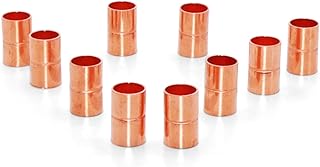 Copper Fitting HVACR OD 3/8" (HVAC Outer Dimension) 1/4" (Plumbing Inner Dimension) - Straight Copper Coupling Fittings With Rolled Tube Stop & ACR – 99.9% Pure Copper - 10 Pack