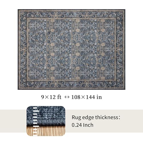 Tapete lavable sala 9x12 Boho floral azul pizarra miniatura 3