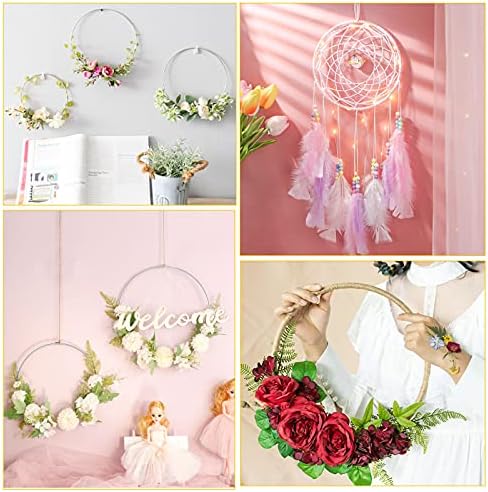 GWHOLE 4pcs 25cm Floral Wreath Hoops, Silver Metal Wreath Ring for Making Wedding Christmas Wreath Decor and Wall Hanging Craft, DIY Dream Catcher