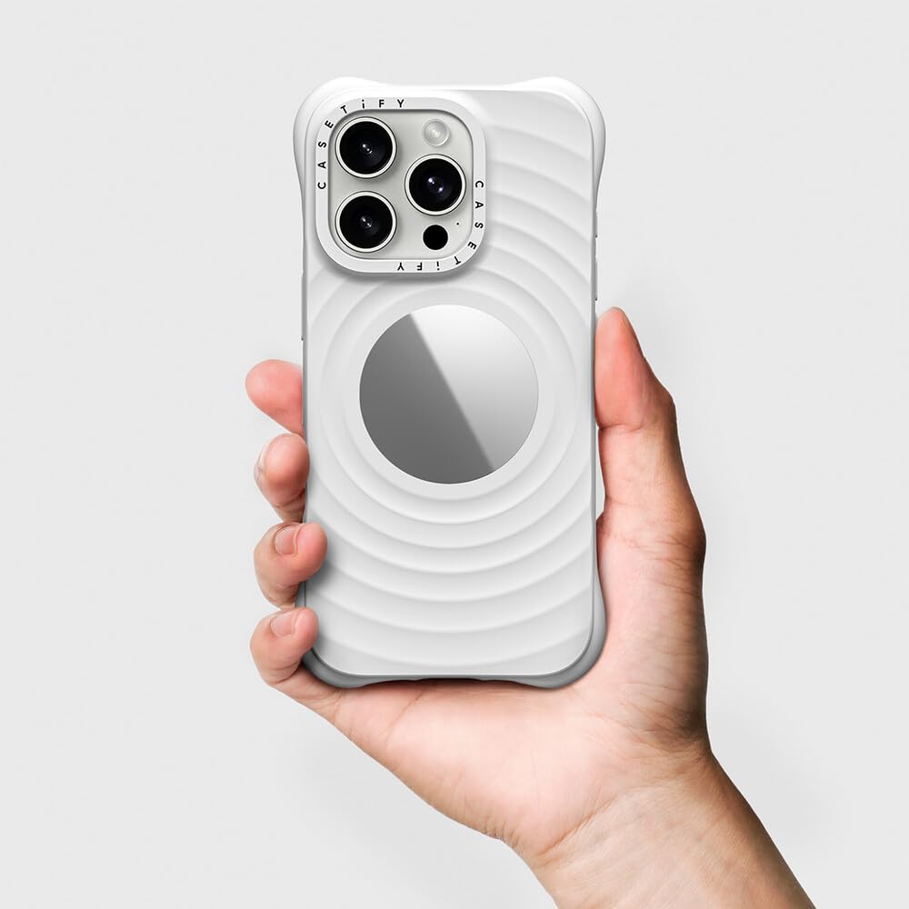 CASETiFY Ripple Mirror - Funda para iPhone 16 Pro [silicona/reflectante/2 veces de grado militar probado contra caídas/compatible con Magsafe] - Blanco