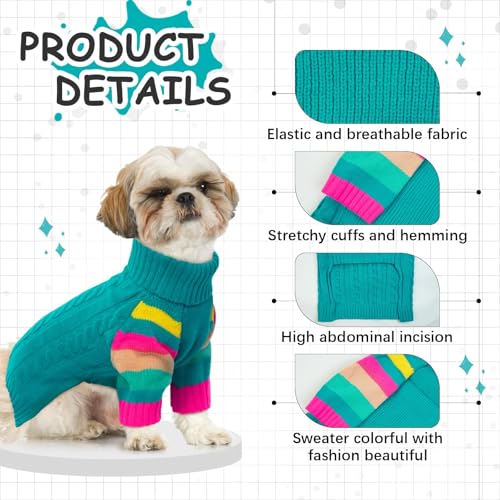 Image of Dog Sweater for Small Dogs, Turtleneck Pullover with Sleeve, Green M