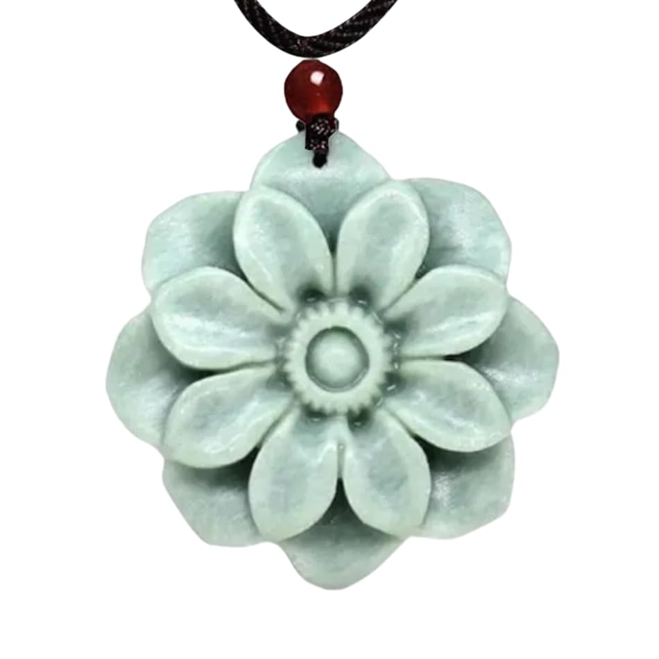 Gilani Gems & Jewelry Natural Jade Pendant Necklace, Daisy Flower Hand-Carved on AAA+ Quality Jade, Unisex Floral Necklace, Symbolizes Innocence and Loyalty